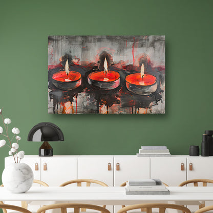 Abstract schilderij van brandende kaarsen canvas met baklijst