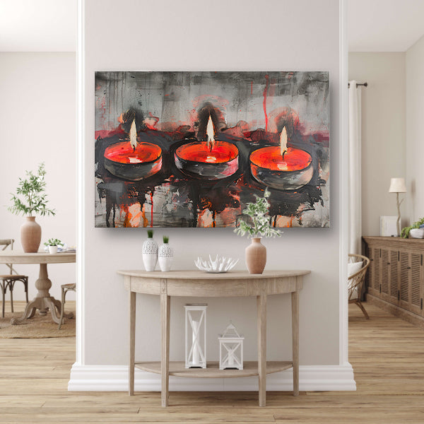 Abstract schilderij van brandende kaarsen canvas