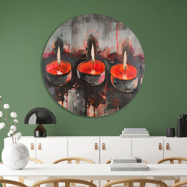 Abstract schilderij van brandende kaarsen forex muurcirkel