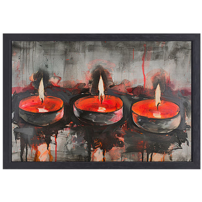 Abstract schilderij van brandende kaarsen canvas met baklijst