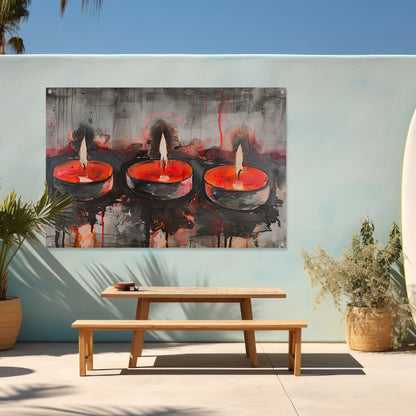 Abstract schilderij van brandende kaarsen tuinposter