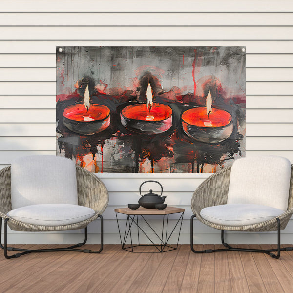 Abstract schilderij van brandende kaarsen tuinposter