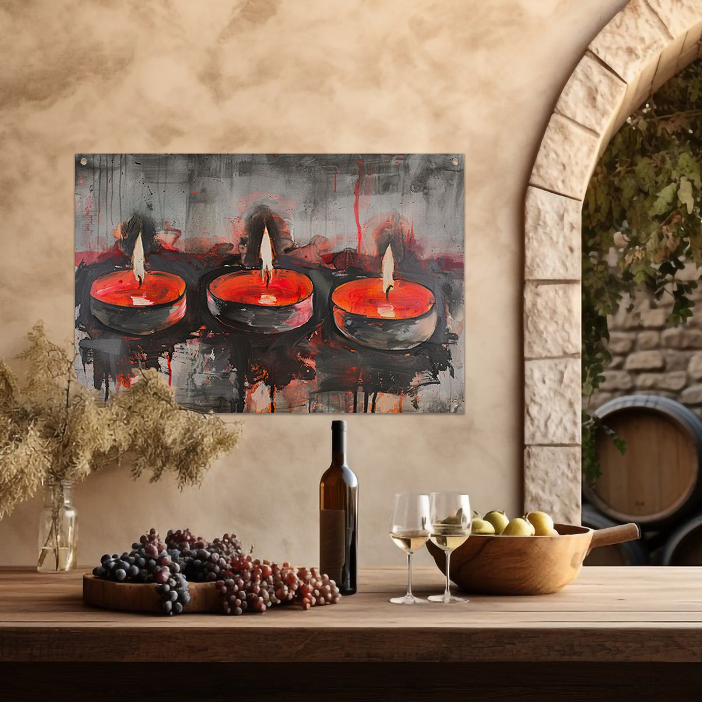 Abstract schilderij van brandende kaarsen tuinposter