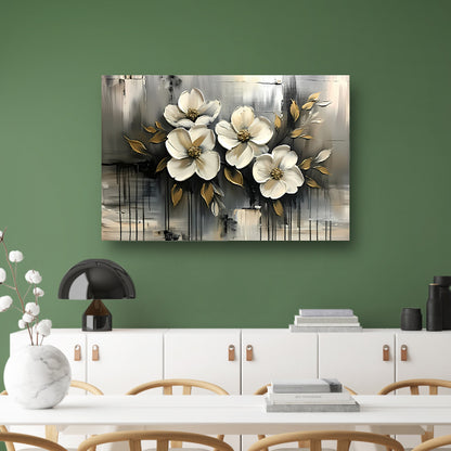 Abstract minimalistisch schilderij van witte bloemen poster