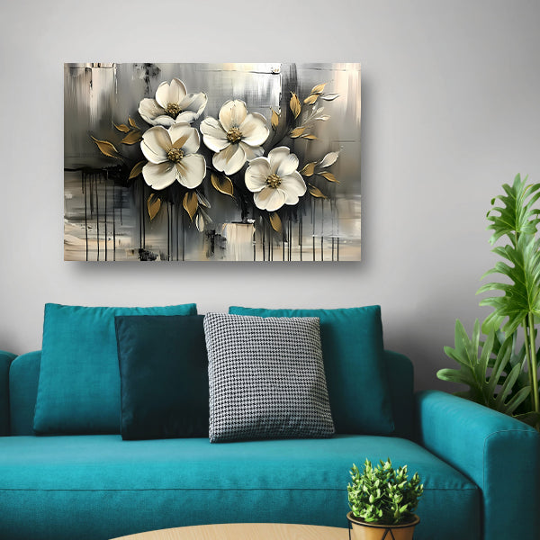 Abstract minimalistisch schilderij van witte bloemen canvas