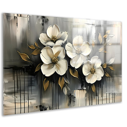 Abstract minimalistisch schilderij van witte bloemen acrylglas