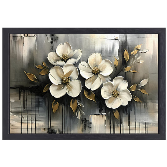 Abstract minimalistisch schilderij van witte bloemen canvas met baklijst