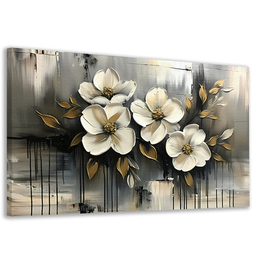 Abstract minimalistisch schilderij van witte bloemen canvas