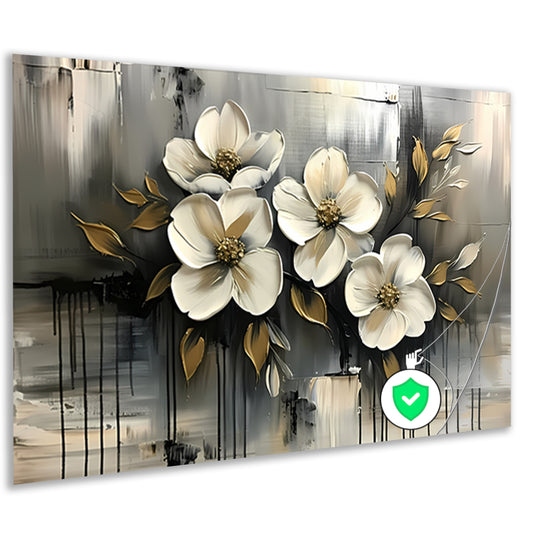 Abstract minimalistisch schilderij van witte bloemen poster
