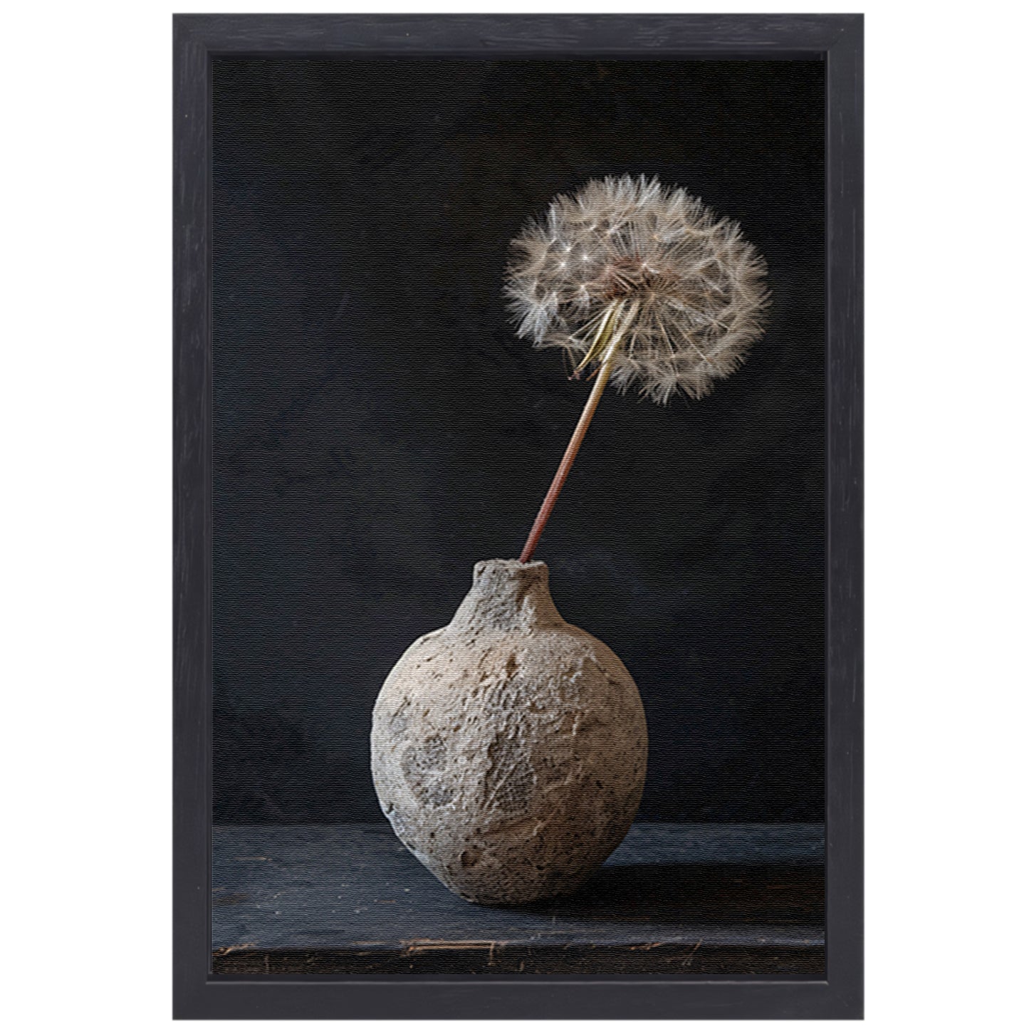 Oude vaas met delicate paardenbloem canvas met baklijst