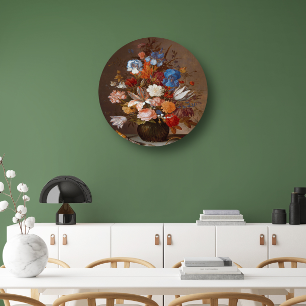 Stilleven met bloemen - Balthasar van der Ast aluminium muurcirkel