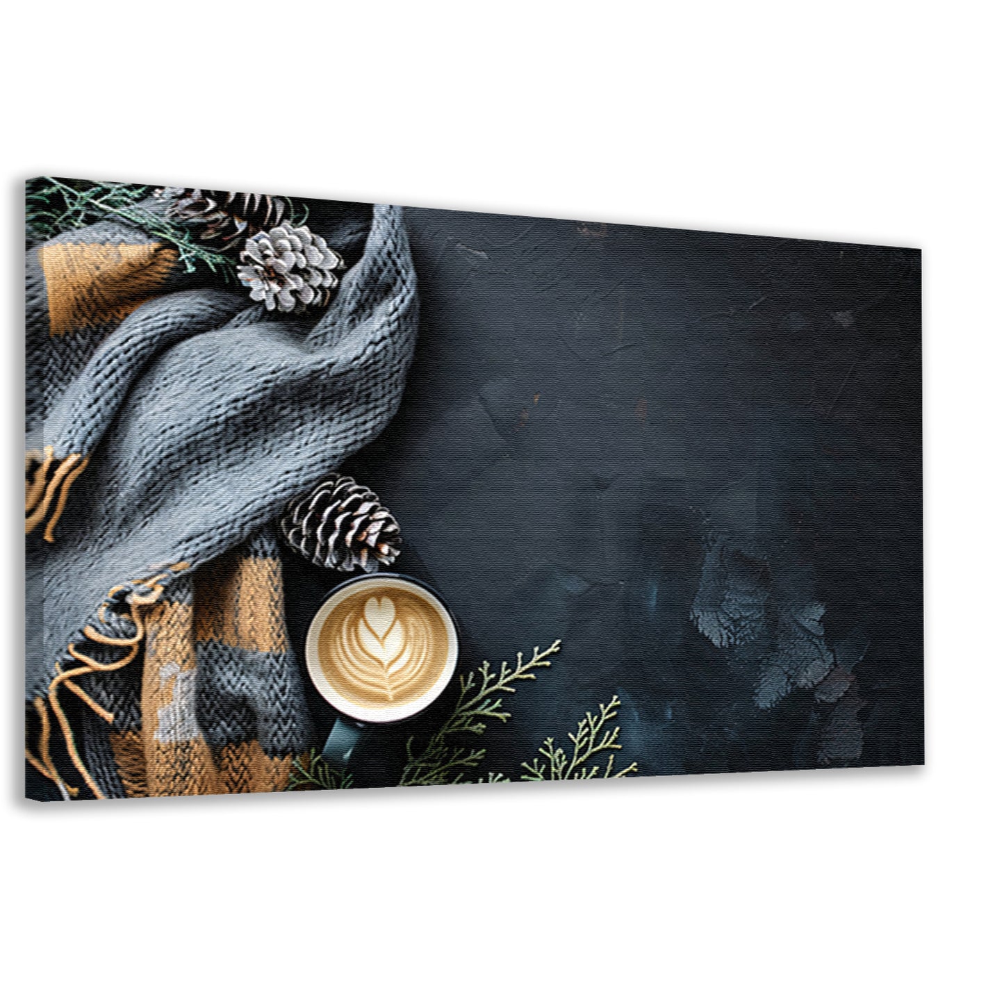 Warme koffie met dennenappels en sjaal canvas