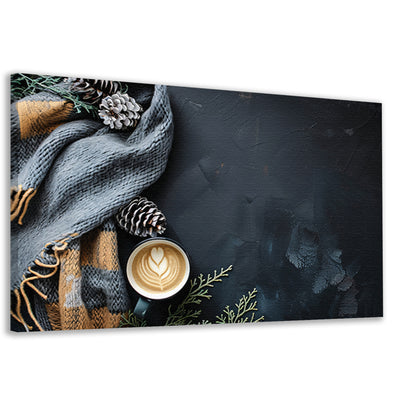 Warme koffie met dennenappels en sjaal canvas