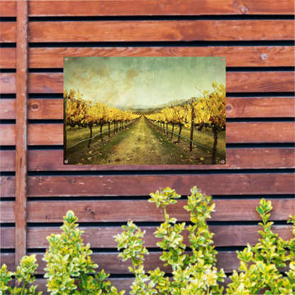 Sepia herfstwijngaard met heuvels op de achtergrond tuinposter