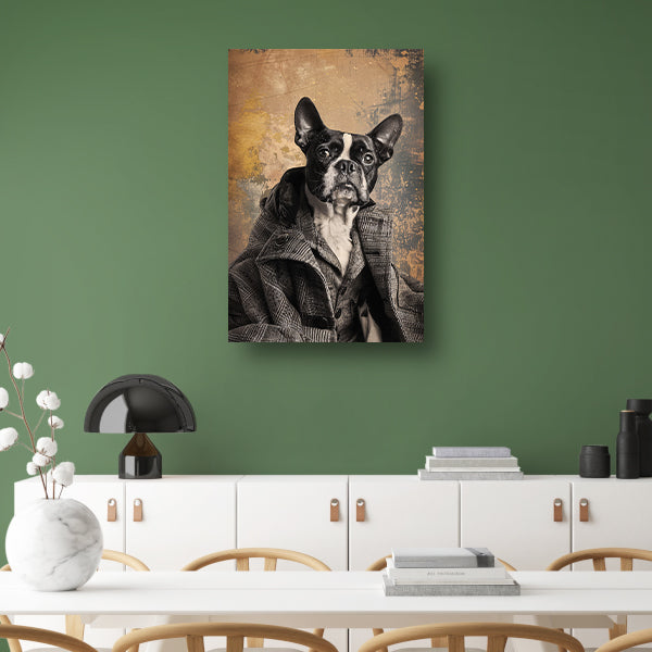 Franse Bulldog in Tweed Pak poster