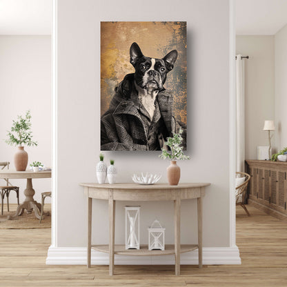 Franse Bulldog in Tweed Pak poster