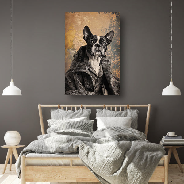 Franse Bulldog in Tweed Pak poster