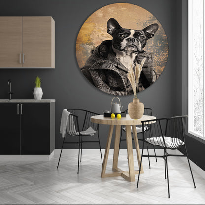 Franse Bulldog in Tweed Pak aluminium muurcirkel