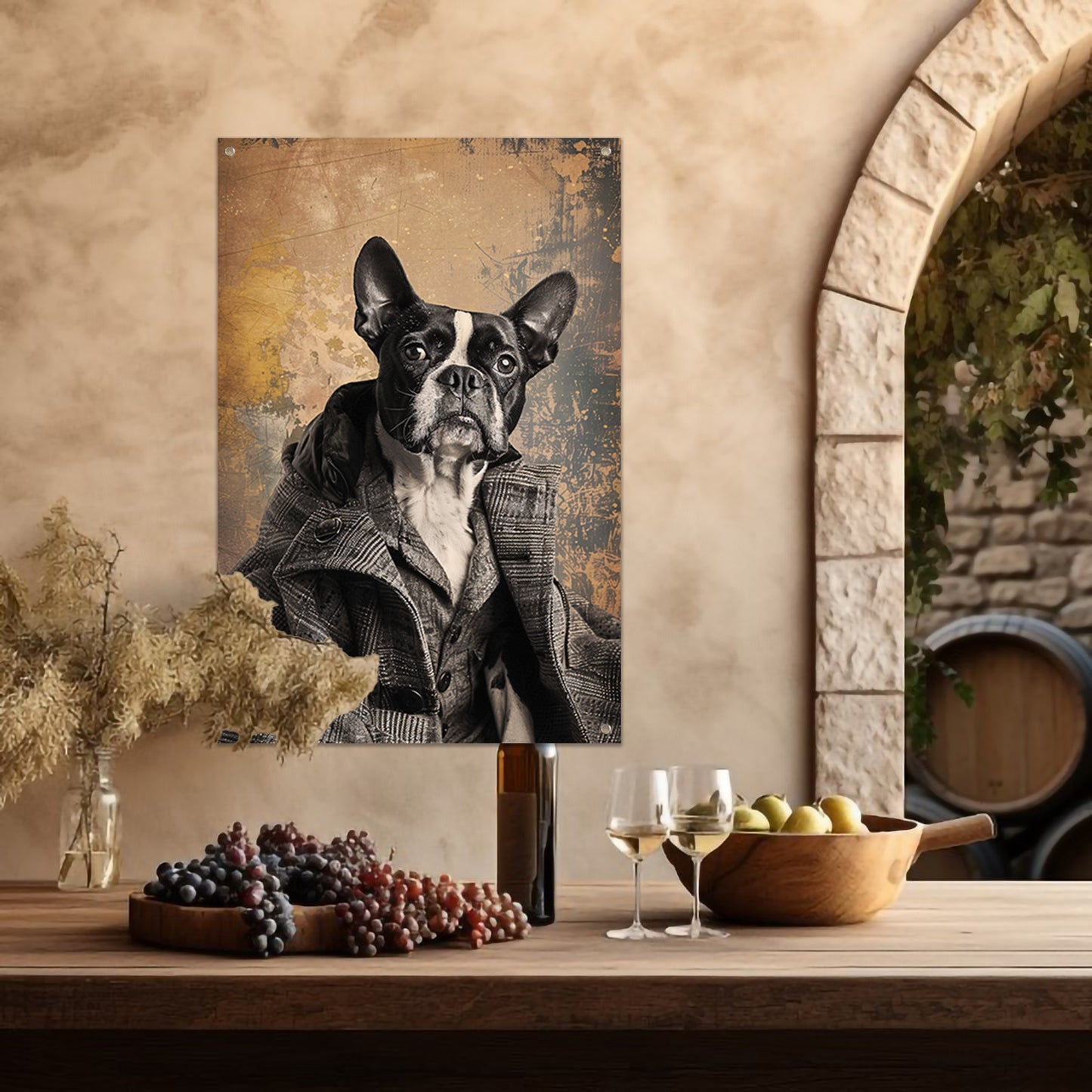 Franse Bulldog in Tweed Pak tuinposter