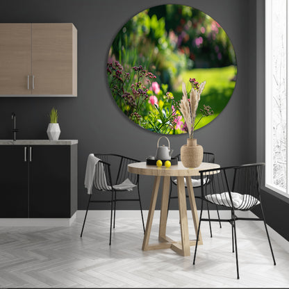 Levendige bloemen in een zonovergoten tuin forex muurcirkel