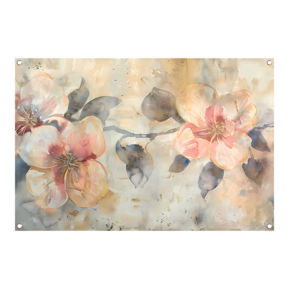 Bloeiende abstractie in aquarel met zachte tinten tuinposter