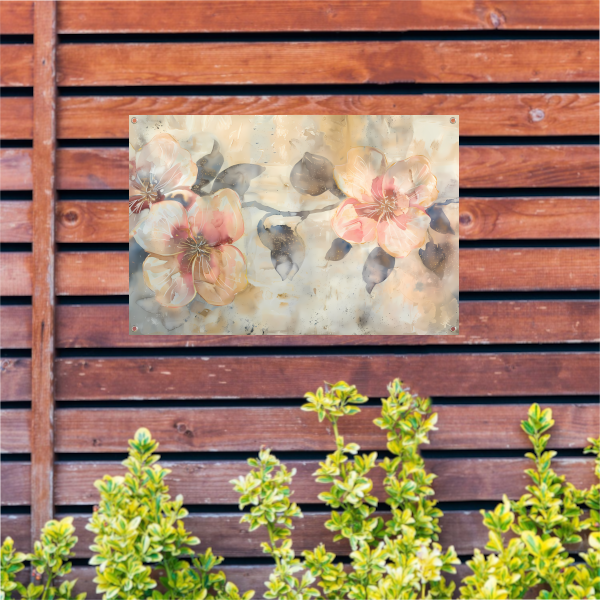 Bloeiende abstractie in aquarel met zachte tinten tuinposter