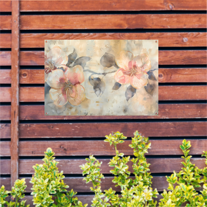 Bloeiende abstractie in aquarel met zachte tinten tuinposter