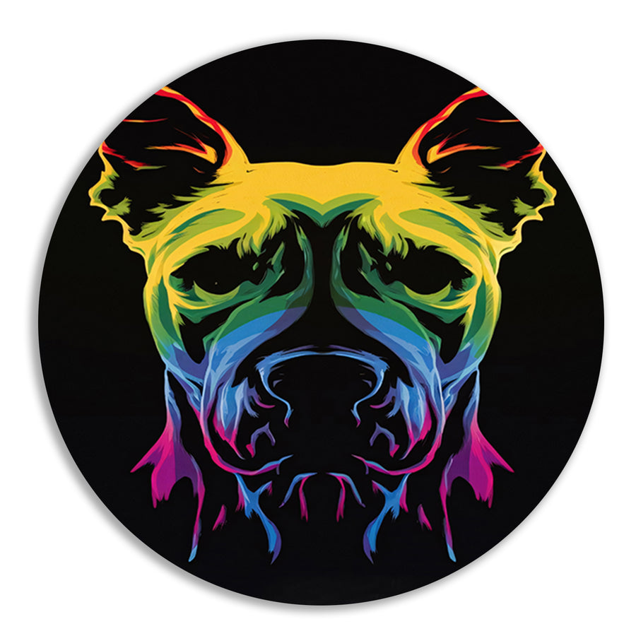 Psychedelische kleurrijke afbeelding van een hond forex muurcirkel
