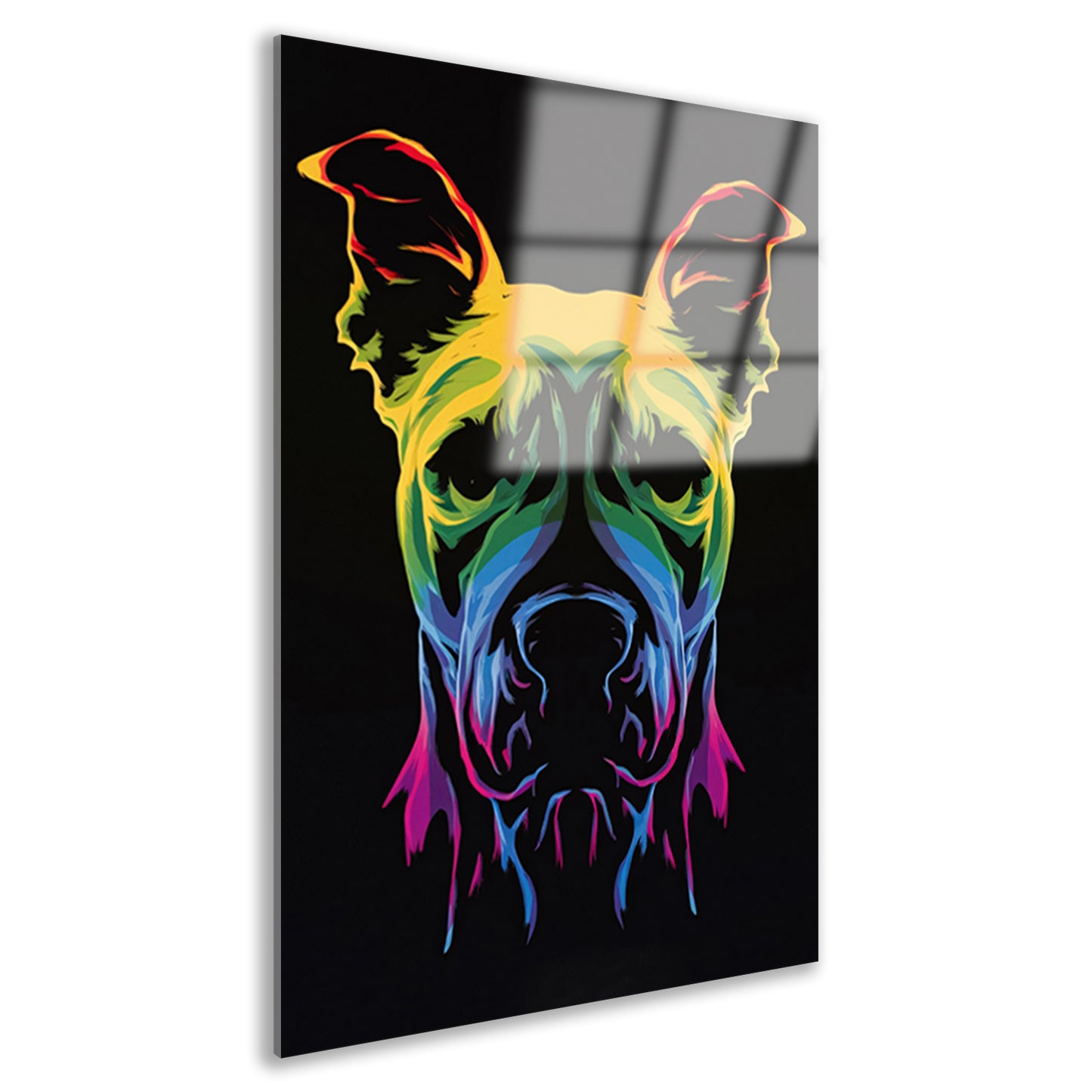 Psychedelische kleurrijke afbeelding van een hond acrylglas