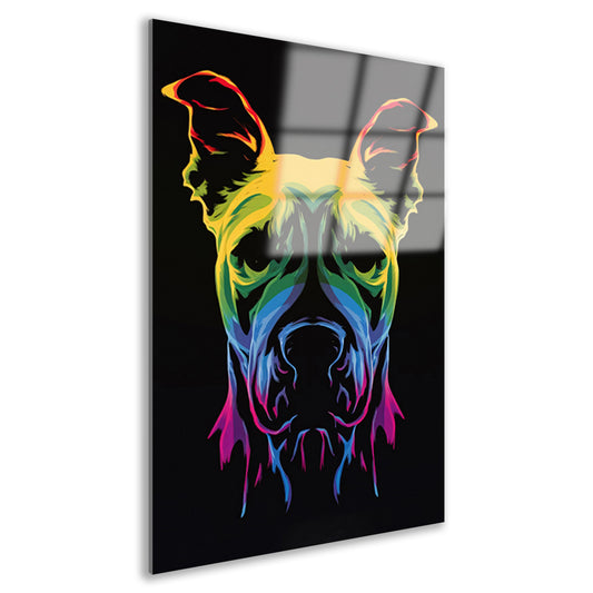 Psychedelische kleurrijke afbeelding van een hond acrylglas