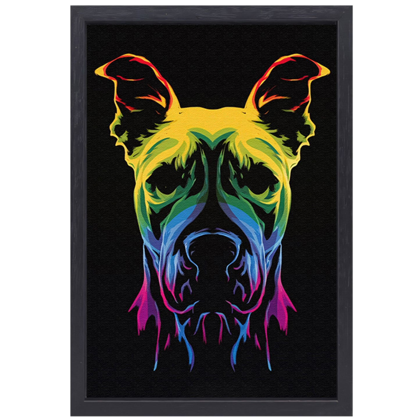 Psychedelische kleurrijke afbeelding van een hond canvas met baklijst