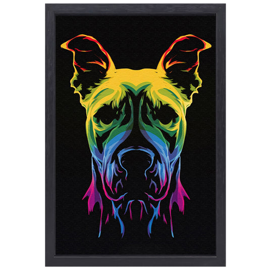 Psychedelische kleurrijke afbeelding van een hond canvas met baklijst
