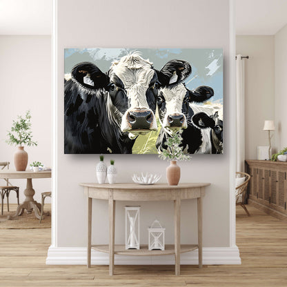 Realistische close-up van nieuwsgierige koeien canvas