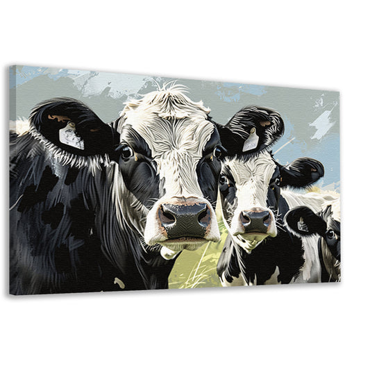 Realistische close-up van nieuwsgierige koeien canvas
