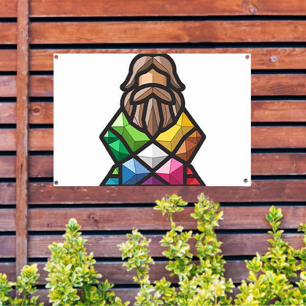 Geometrisch abstract portret met kleurrijke diamanten tuinposter