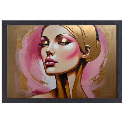 Moderne vrouw met gouden oorbel portret canvas met baklijst