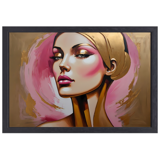 Moderne vrouw met gouden oorbel portret canvas met baklijst
