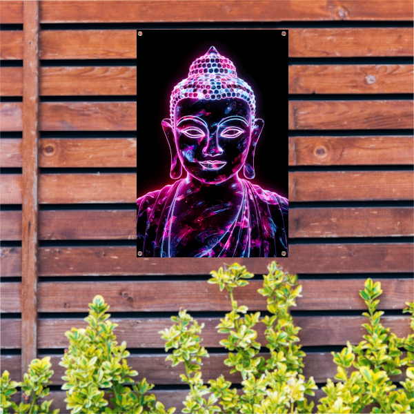 Neon Boeddha met levendige kleuren tuinposter