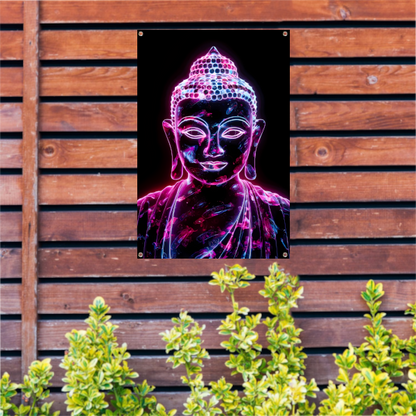 Neon Boeddha met levendige kleuren tuinposter