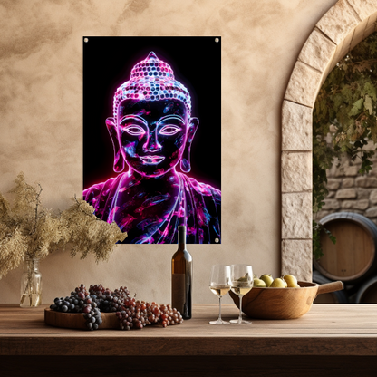 Neon Boeddha met levendige kleuren tuinposter