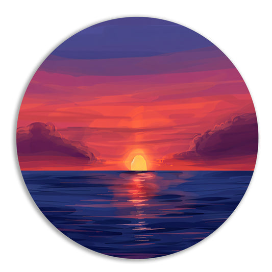 Adembenemende zonsondergang over kalme zee aluminium muurcirkel