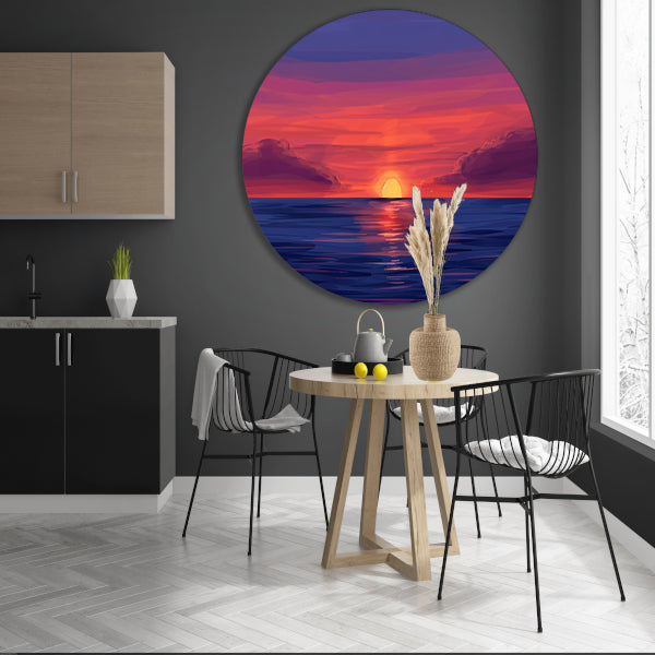 Adembenemende zonsondergang over kalme zee aluminium muurcirkel
