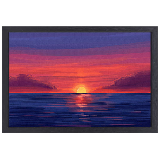 Adembenemende zonsondergang over kalme zee canvas met baklijst