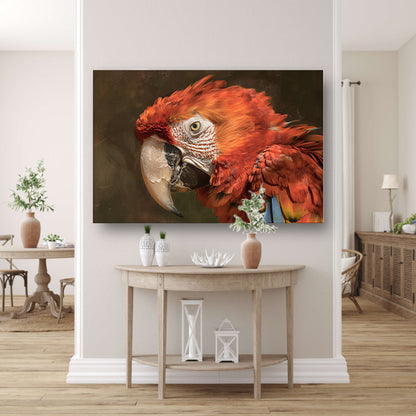 Realistisch schilderij van kleurrijke papegaai poster