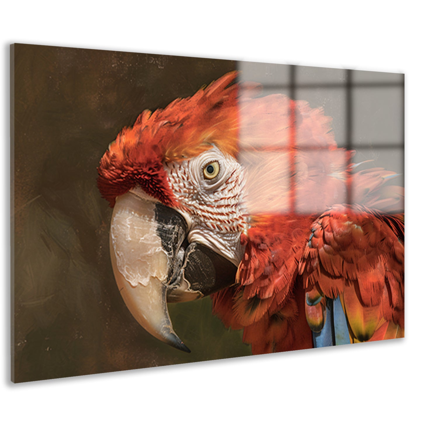 Realistisch schilderij van kleurrijke papegaai acrylglas