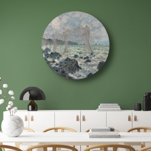 Visnetten in Pourville - Claude Monet aluminium muurcirkel
