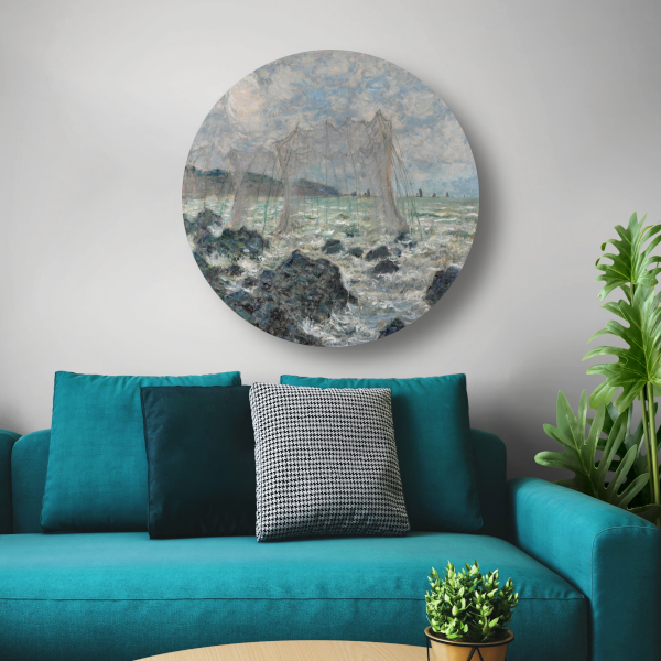 Visnetten in Pourville - Claude Monet aluminium muurcirkel