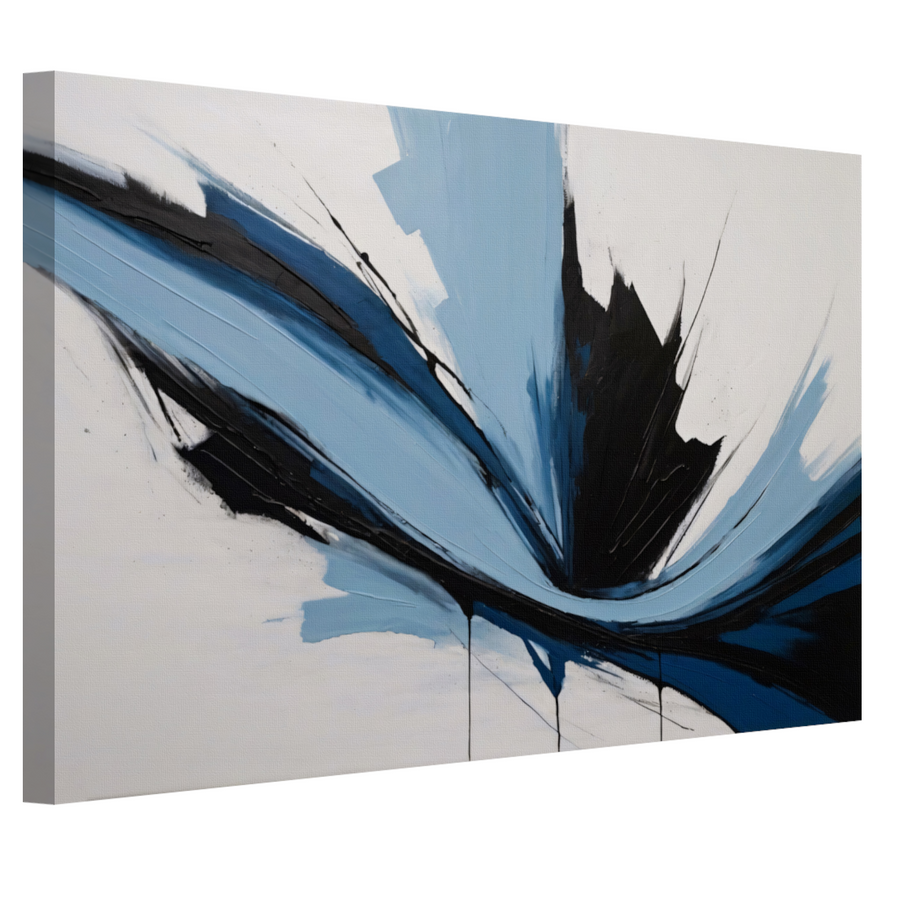 Dynamische Abstractie in Zwart, Wit en Blauw canvas