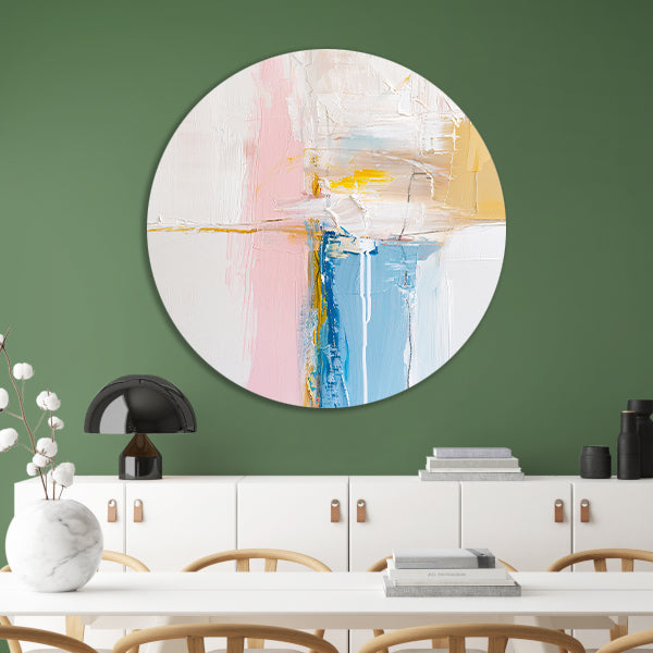 Abstract kunstwerk met pastelkleuren en textuur aluminium muurcirkel