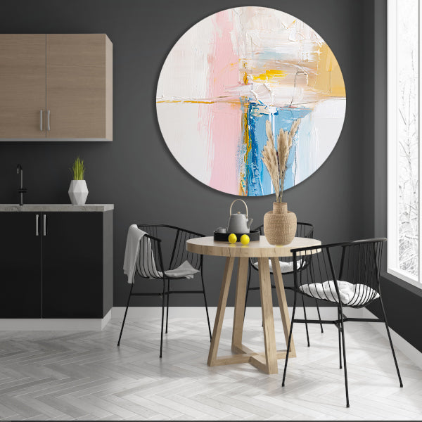 Abstract kunstwerk met pastelkleuren en textuur aluminium muurcirkel